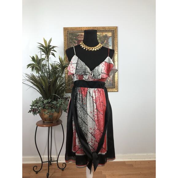 BCBG Women Dress Sz 6 A-Line Pullover Barbiecore Sleeveless Ruffle Neck Y2K Boho - Picture 2 of 9